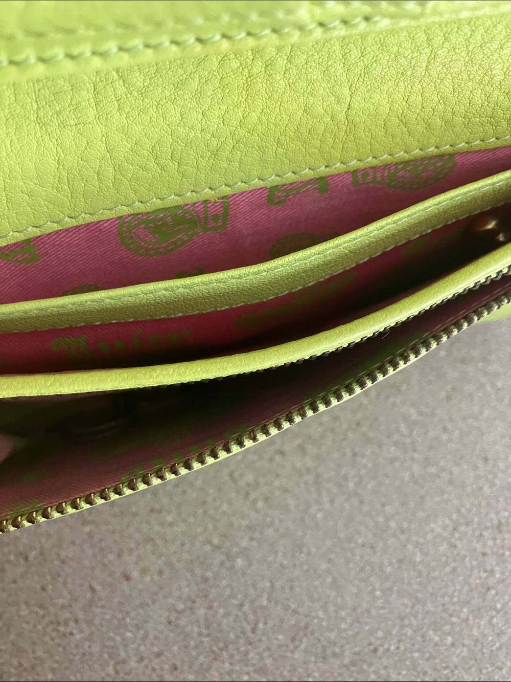 Juicy Couture Pink Terry Cloth Wallet with Lime Green Embroidery and leather - Picture 8 of 10